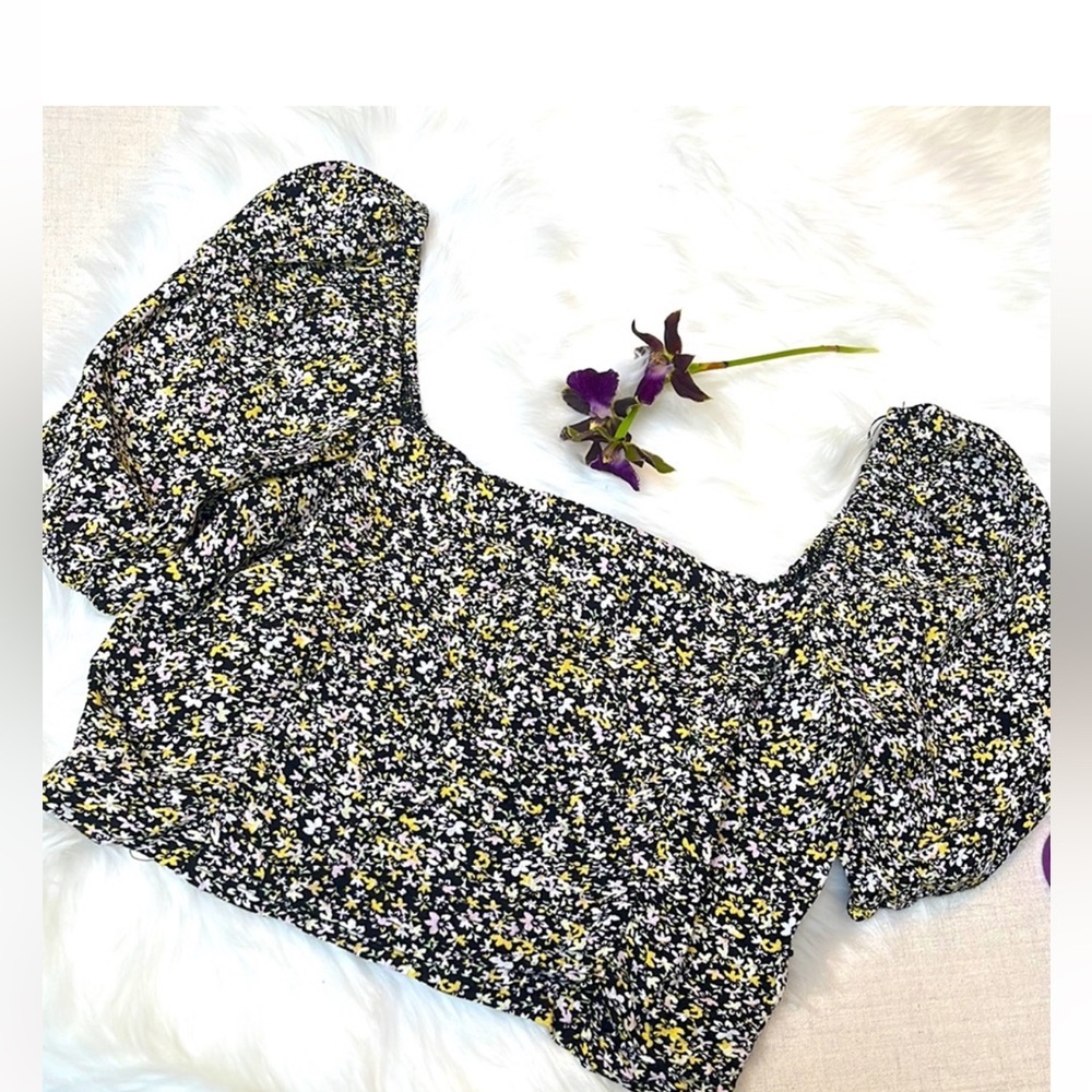 Sophie Rue Black and Yellow Floral Crop Top